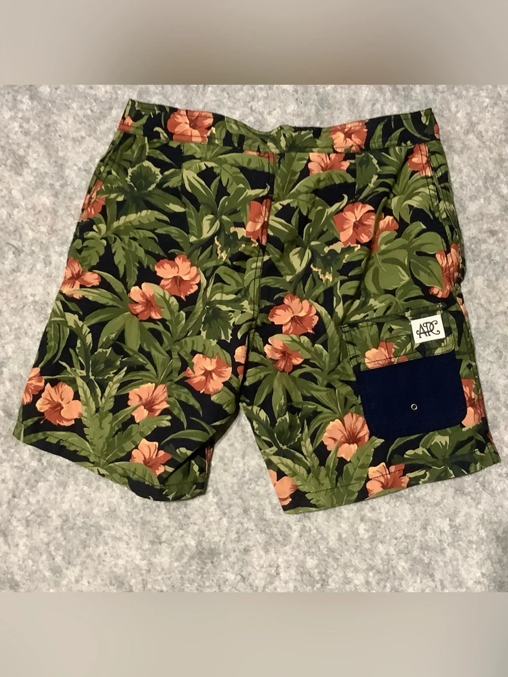 A.P.C. Men's Black Swim Shorts with Green Leaves & Coral Flowers NWT